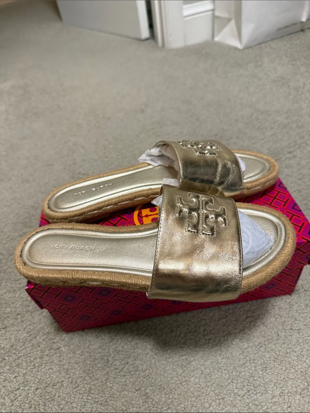 Tory Burch Metallic Gold Slide Sandals